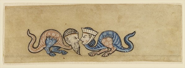 Marginal drollery; Cambron, Belgium; about 1260 - 1270; Tempera colors on parchment; Leaf: 3.2 x 9.5 cm, 1 1,4 x 3 3,4 in