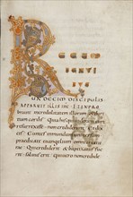 Decorated Initial R; or Reichenau, Germany; late 10th century; Tempera colors, gold paint, silver paint, and ink on parchment