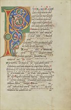 Inhabited Initial P; Hildesheim, Germany; probably 1170s; Tempera colors, gold leaf, silver leaf, and ink on parchment