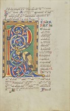 Decorated Initial R; Hildesheim, Germany; probably 1170s; Tempera colors, gold leaf, silver leaf, and ink on parchment
