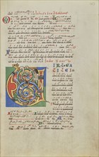 Inhabited Initial V; Hildesheim, Germany; probably 1170s; Tempera colors, gold leaf, silver leaf, and ink on parchment