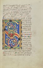 Inhabited Initial S; Hildesheim, Germany; probably 1170s; Tempera colors, gold leaf, silver leaf, and ink on parchment