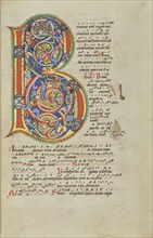 Inhabited Initial B; Hildesheim, Germany; probably 1170s; Tempera colors, gold leaf, silver leaf, and ink on parchment