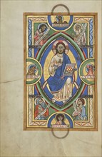 Christ in Majesty; Hildesheim, Germany, Europe; probably 1170s; Tempera colors, gold leaf, silver leaf, and ink on parchment