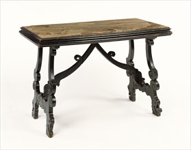 Table; Tuscany, probably, Italy; 17th century; Ebonized walnut with an inset  flowering  alabaster, alabastro fiorito)