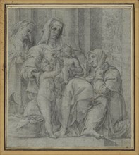 Holy Family with Saint John the Baptist Adored by an  Figure; Bartolomeo Cesi, Italian, 1556 - 1629, Italy; about 1590s; Black