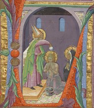 Initial L: The Baptism of Saint Augustine; Master of the Osservanza, Italian, active 2nd quarter of the 15th century, Siena