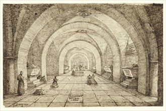 Interior of the Tomb of Louis Phillippe and the Orléans Family; François-Marius Granet, French, 1775 - 1849, France; 1845; Pen