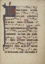 Decorated Initial D; Northeastern France, France; about 1260 - 1270; Tempera colors, gold leaf, silver, and ink on parchment