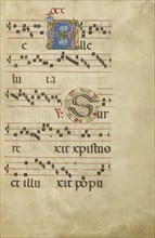 Decorated Initial A; Decorated Initial S; Northern Italy, Italy; about 1460 - 1480; Tempera colors and gold leaf on parchment