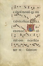 Decorated Initial V; Northern Italy, Italy; about 1460 - 1480; Tempera colors and gold leaf on parchment; Leaf: 60.3 x 44 cm