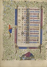 Decorated Calendar Page; Paris, France; about 1410; Tempera colors, gold leaf, gold paint, and ink on parchment; Leaf: 19.1 x 14