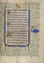 Decorated Text Page; Paris, France; about 1410; Tempera colors, gold leaf, gold paint, and ink on parchment; Leaf: 19.1 x 14 cm