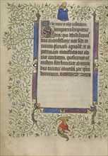 Decorated Text Page; Paris, France; about 1410; Tempera colors, gold leaf, gold paint, and ink on parchment; Leaf: 19.1 x 14 cm