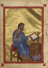 Saint Mark; Constantinople, Turkey; late 13th century; Tempera colors, gold leaf, gold ink, and ink on parchment; Leaf: 21 x 14.