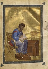 Saint Luke; Constantinople, Turkey; late 13th century; Tempera colors, gold leaf, gold ink, and ink on parchment; Leaf: 21 x 14.