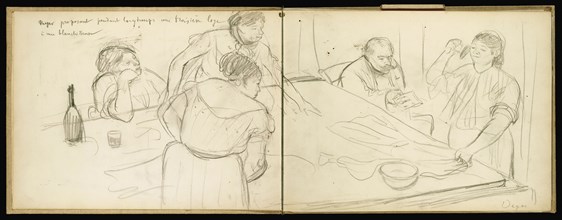 Reyer and the Washerwoman; Edgar Degas, French, 1834 - 1917, about 1877; Graphite; 52.1 x 69.9 cm, 20 1,2 x 27 1,2 in