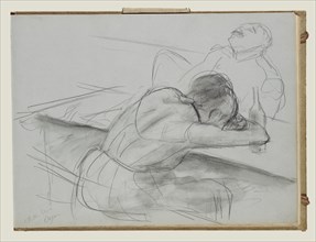 Brothel Scene; Edgar Degas, French, 1834 - 1917, about 1877; Pencil on blue paper