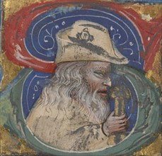 Initial S: A Male Saint; Italy; 14th century; Tempera colors and silver on parchment; Leaf: 3.2 x 3 cm, 1 1,4 x 1 3,16 in