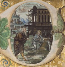 Initial D: Noah Directing the Construction of the Ark; Master B.F., Italian, active about 1495 - 1510, Lombardy, Italy