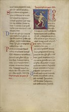 Inhabited Initial S; Sicily, probably, Italy; late 12th century; Tempera colors, gold leaf, and ink on parchment