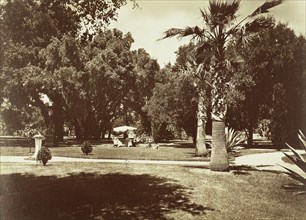 Thurlow Lodge, Menlo Park - Umbrella and Family Group; Carleton Watkins, American, 1829 - 1916, San Mateo, California, United