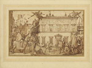 Taddeo Decorating the Facade of Palazzo Mattei; Federico Zuccaro, Italian, about 1541 - 1609, about 1595; Pen and brown ink