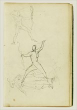 Three Studies of a Nude Man with Bow and Arrow, Standing Cavalier; Théodore Géricault, French, 1791 - 1824, 1812 - 1814