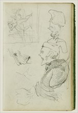 Studies of Lion, Compositional Group Figure Study, Two Caricatures; Théodore Géricault, French, 1791 - 1824, 1812 - 1814