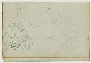 Lion Walking, Face of Lion; Théodore Géricault, French, 1791 - 1824, 1812 - 1814; Graphite; 15.2 x 10.6 cm, 6 x 4 3,16 in