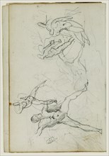 Studies of Nude Men in Combat; Théodore Géricault, French, 1791 - 1824, 1812 - 1814; Graphite; 15.2 x 10.6 cm, 6 x 4 3,16 in