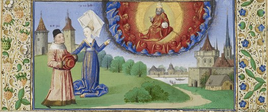 Philosophy Instructing Boethius on the Role of God; Coëtivy Master, Henri de Vulcop?, French, active about 1450 - 1485, Paris