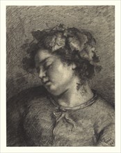 Head of a Sleeping Bacchante; Gustave Courbet, French, 1819 - 1877, 1847; Fabricated black chalk with stumping, lifting