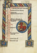 Zodiacal Sign of Taurus; Engelberg, Switzerland; third quarter of 13th century; Tempera colors and gold leaf on parchment