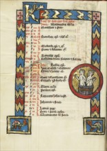 Zodiacal Sign of Gemini; Engelberg, Switzerland; third quarter of 13th century; Tempera colors and gold leaf on parchment; Leaf