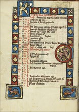 Zodiacal Sign of Leo; Engelberg, Switzerland; third quarter of 13th century; Tempera colors and gold leaf on parchment; Leaf
