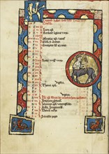 Zodiacal Sign of Sagittarius; Engelberg, Switzerland; third quarter of 13th century; Tempera colors and gold leaf on parchment