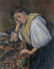 Young Italian Woman at a Table; Paul Cézanne, French, 1839 - 1906, France; about 1895 - 1900; Oil on canvas; 92.1 × 73.5 cm