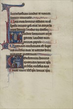Initial L: Two Spies Carrying Grapes; Initial C: Man Scaling a Ladder; Bute Master, Franco-Flemish, active about 1260 - 1290
