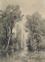 Castle Overlooking a River; Maxime Lalanne, French, 1827 - 1886, 1860s - 1870s; Vine charcoal, powdered charcoal, with stumping