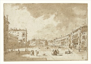 View of Campo San Polo; Francesco Guardi, Italian, 1712 - 1793, about 1790; Pen and brown ink and brown wash over black chalk