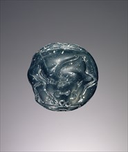 Lentoid engraved seal; Greece; about 1550 B.C. - 1400 B.C; Jasper; 2 × 1.9 × 0.8 cm, 13,16 × 3,4 × 5,16 in