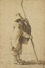 A Young Herdsman Leaning on His  Houlette; Herman Saftleven the Younger, Dutch, 1609 - 1685, about 1650; Black chalk and brown