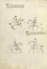 Equestrian Combat with Lance and Sword; Fiore Furlan dei Liberi da Premariacco, Italian, about 1340,1350 - before 1450, Venice