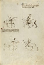 Equestrian Combat with Lance and Sword; Fiore Furlan dei Liberi da Premariacco, Italian, about 1340,1350 - before 1450, Venice