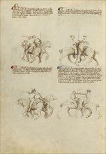 Equestrian Combat with Sword; Fiore Furlan dei Liberi da Premariacco, Italian, about 1340,1350 - before 1450, Padua, or, Italy