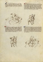 Unarmed Equestrian Combat; Fiore Furlan dei Liberi da Premariacco, Italian, about 1340,1350 - before 1450, Padua, or, Italy