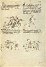 Combat against an Equestrian Opponent with Lance; Fiore Furlan dei Liberi da Premariacco, Italian, about 1340,1350 - before 1450