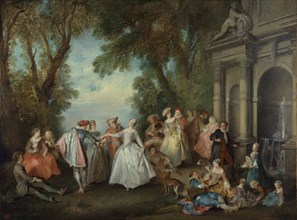 Dance before a Fountain; Nicolas Lancret, French, 1690 - 1743, France; by 1724; Oil on canvas; 97.8 × 130.8 cm