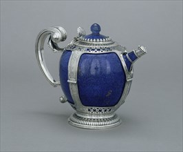 Mounted Teapot; porcelain about 1662 - 1690; mounts about 1700 - 1710; Hard-paste porcelain, blue ground color, gilding; silver